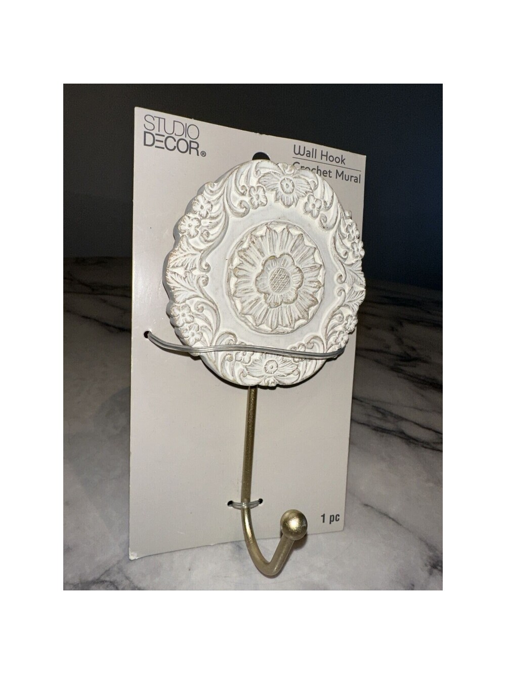 Wall Hook Faux Stone Metal SHABBY Chic Glam Victorian 7" Femme Flower NEW